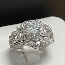 Women Engagement Wedding Ring Set .925 Sterling Silver Round Cut CZ Heart Shape Size 5.8.9