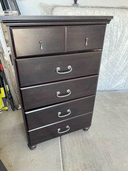 Dark Brown Wood Chest of Drawers