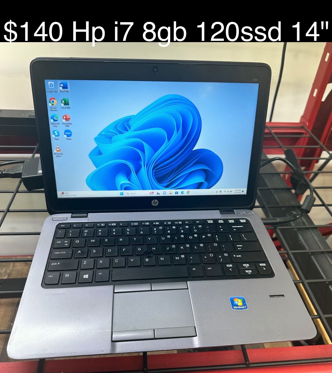Hp Elitebook 820 G1 Laptop 14" LED Screen 8gb i7 SSD Windows 11 Includes Charger, Good Battery 