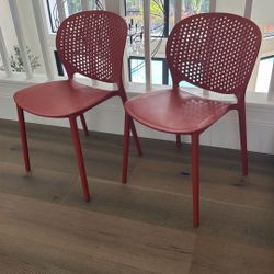 2xhome Set of 2 Patio Dining Chairs | Modern Stackable Outdoor Pool Side Chair | Weather Resistant Plastic for Yard, Porch, Balcony, Kitchen, Orange