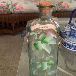 Vintage Hand Painted Glass Wine Decanter 