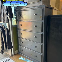 Heavy Duty Pine Jumbo Chest 5 Drawer Grey 