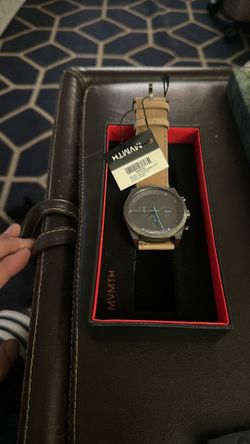 MVMT Chronograph Watch – Black Dial / Tan Leather Strap (New w/ Box)