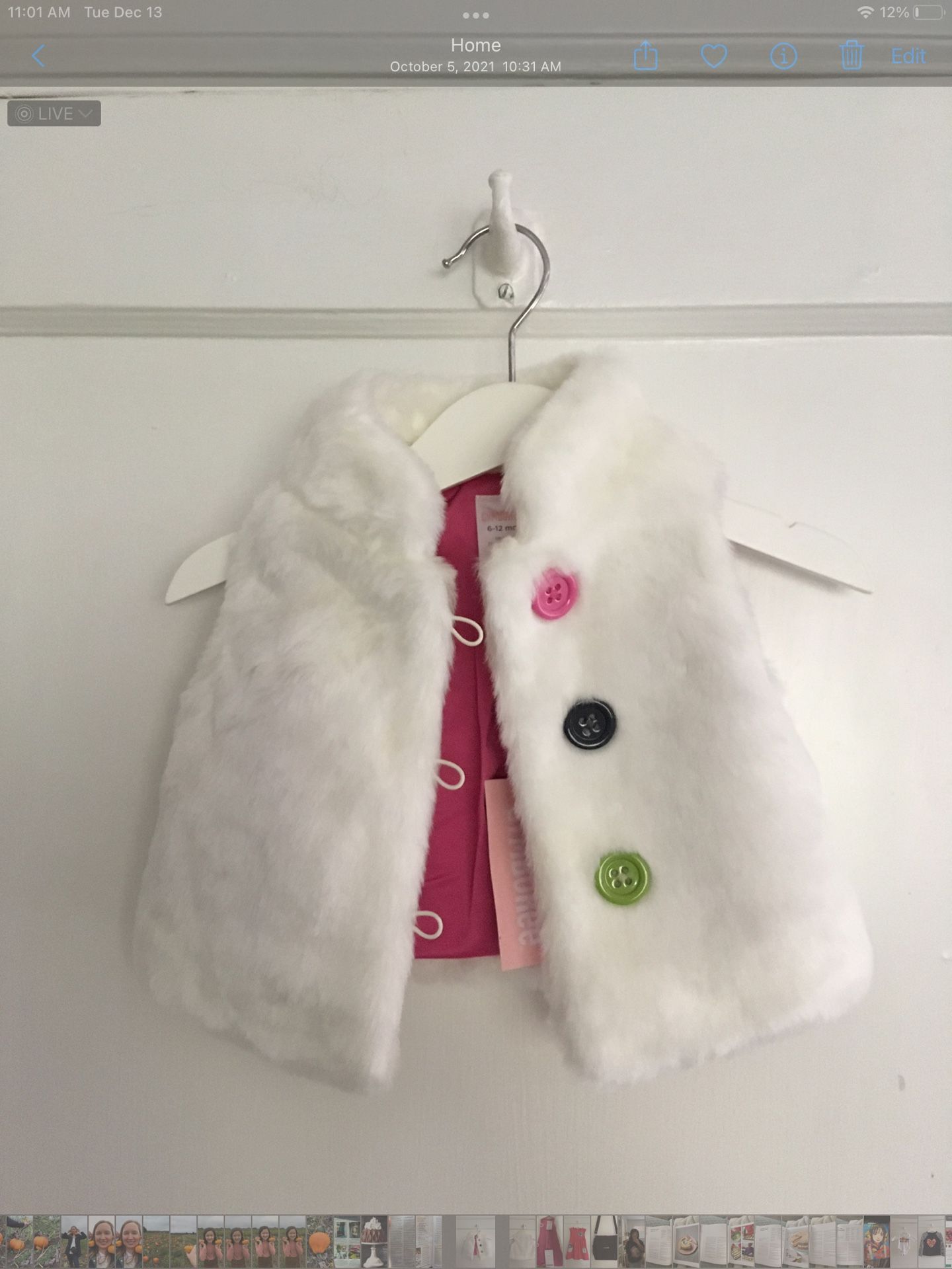 Gymboree Faux Fur Vest 6-12 Months