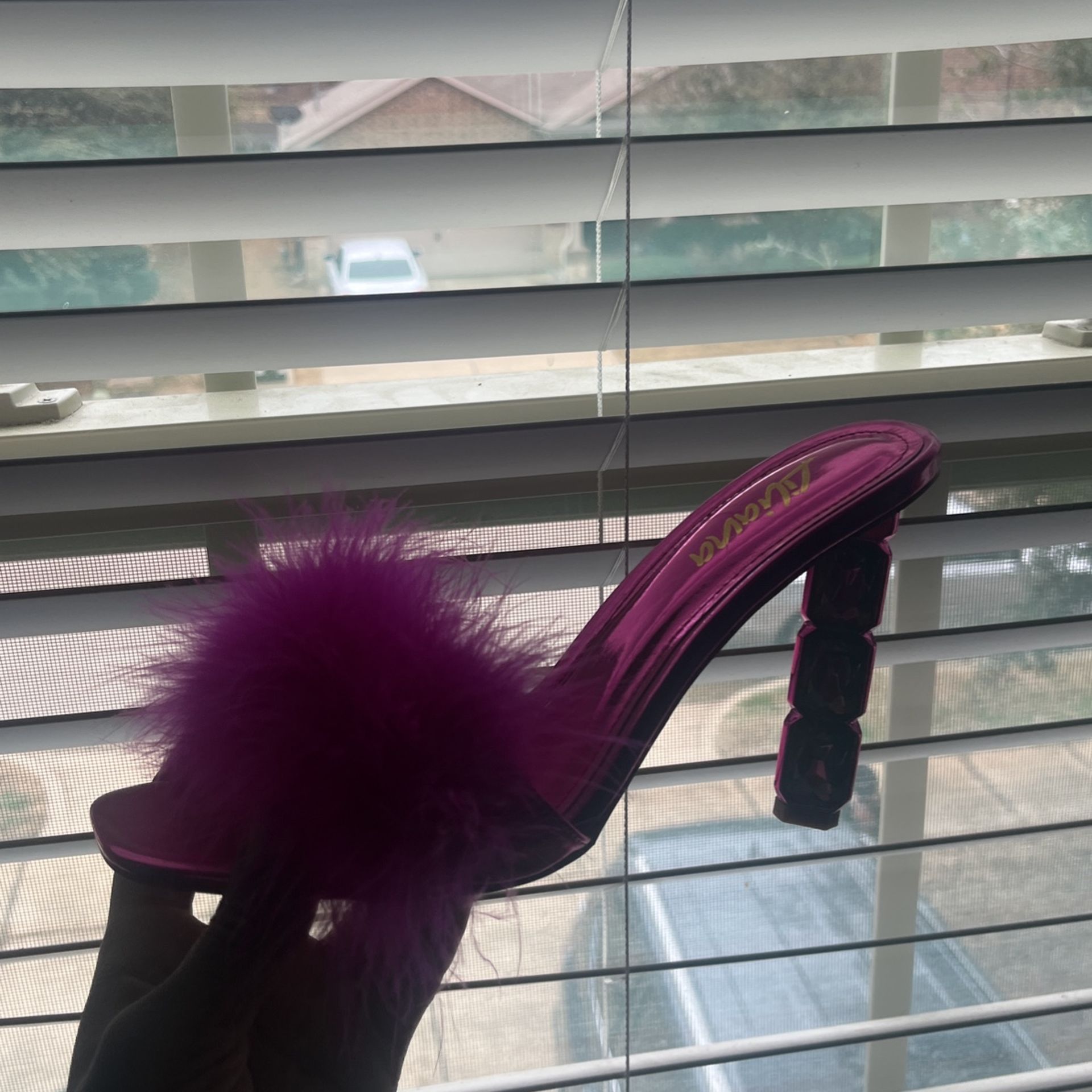 pink fluffy heels 
