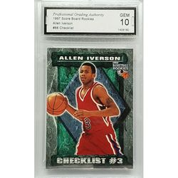GRADED 10 ALLEN IVERSON "ROOKIES" 1997 SCORE BOARD #88 HOF SIXERS GEM