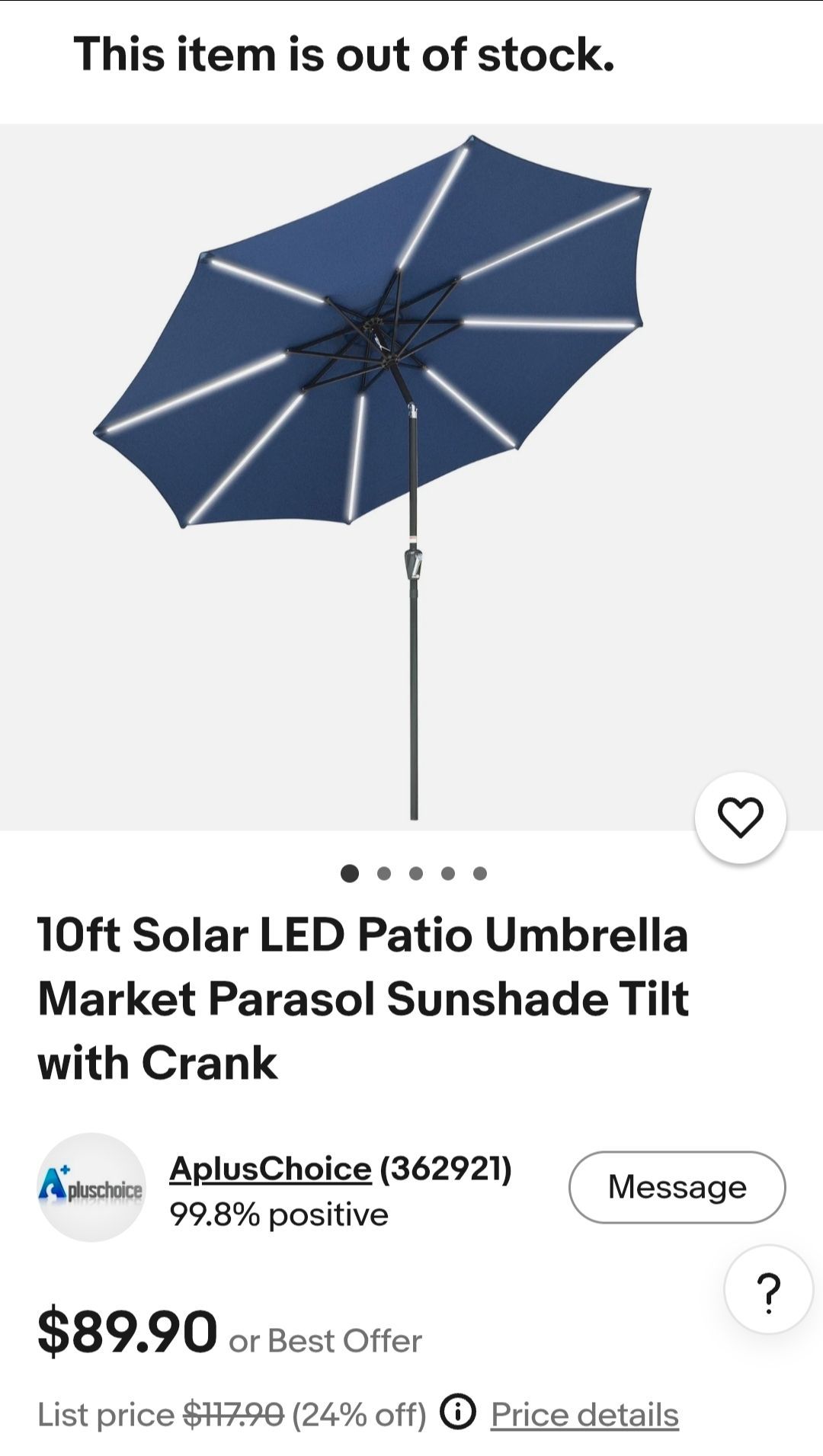10ft Solar LED Patio Umbrella (Navy)