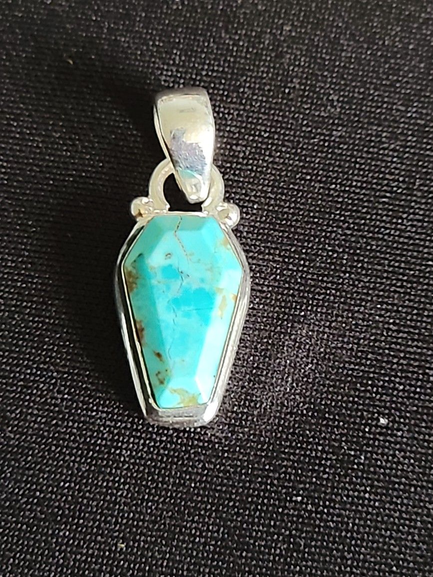 Blue Turquoise Coffin Pendant 925