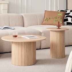 [Brand New] Round Coffee Tables Set of 2 - Large Short + Small Tall Boho Circle Side Tables