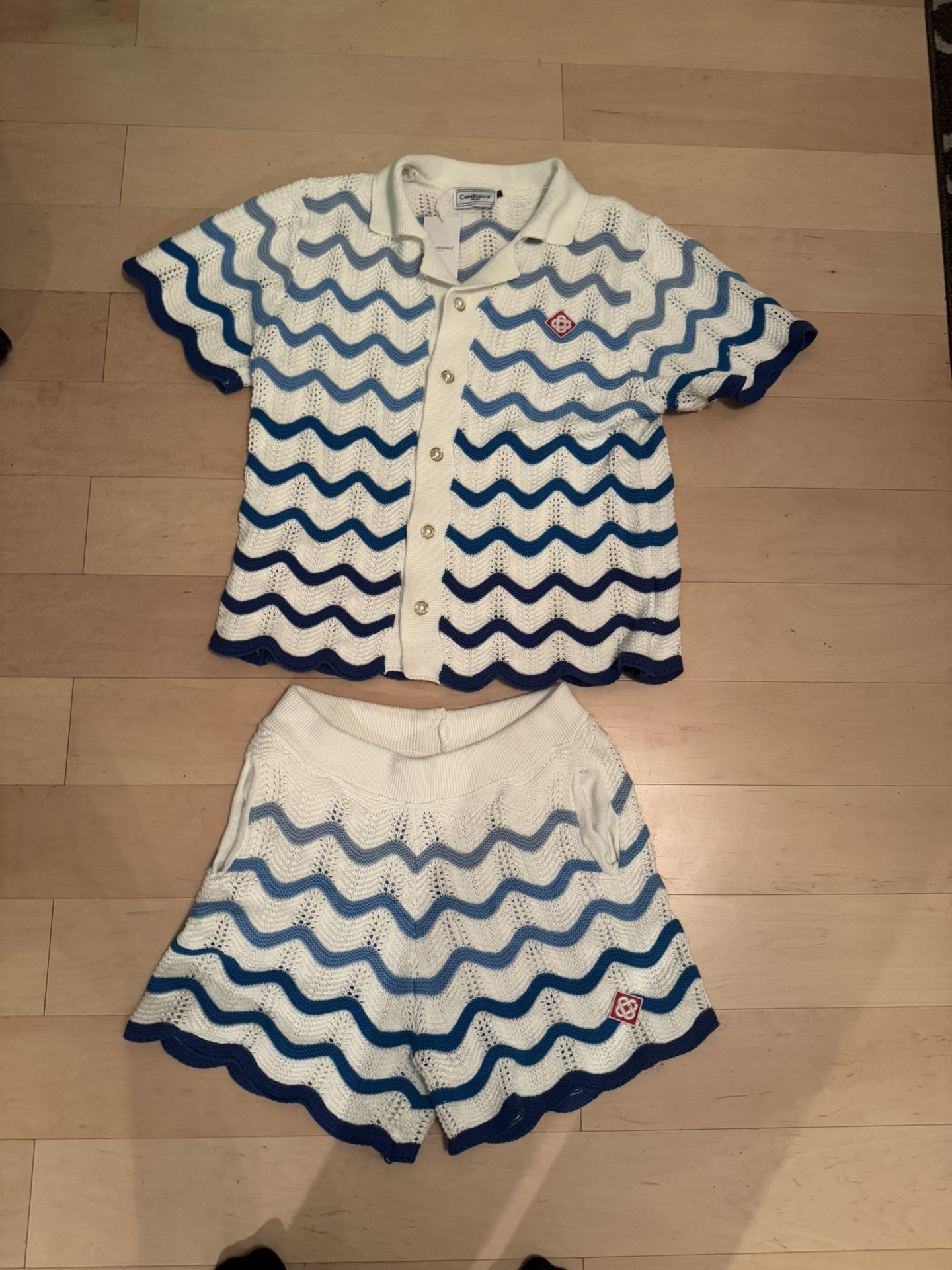 Casablanca blue and white knitted shorts and shirt set