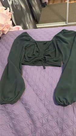 SHEIN Dark Green Ruched Crop Top
