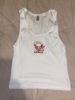 White Tank Top With Embroidered Devil (size Large)