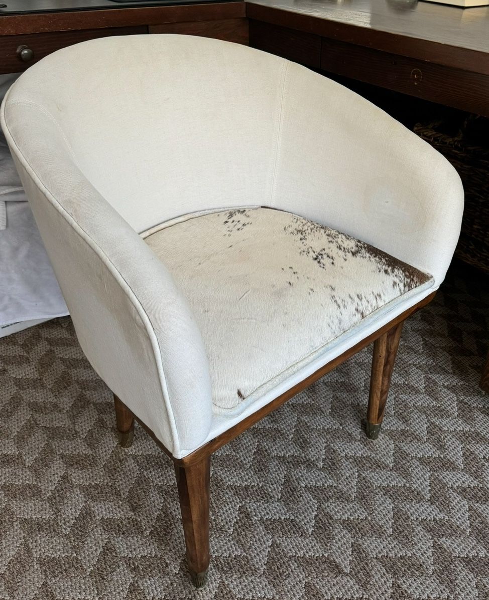 Mid Century Modern Accent Chair Linen and Cow Hide - Desk Chair