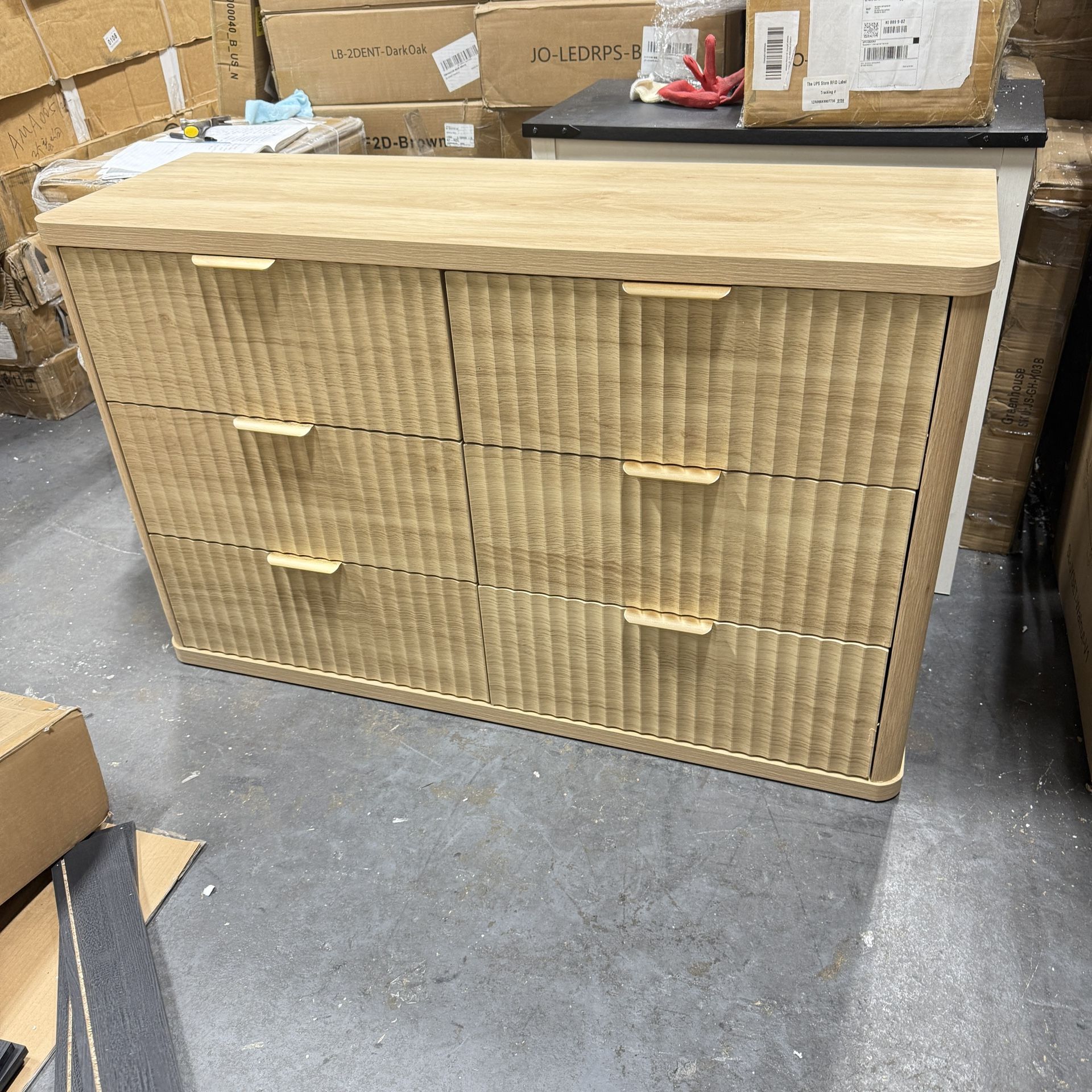 LEYAOYAO Fluted 6 Drawers Dresser for Bedroom, 48" Wide Modern Chest of Drawers with Metal Handle, Natural Curved Profile Farmhouse Closet Organizer W