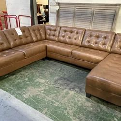 Brown Leather Raf Large Sectional,seccional, Couch/ Delivery Available,  Financing Options/ By Ashley 