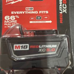 Milwaukee  Red Lithium XC 5.0 Battery M18 New Never Used  Company Packed 