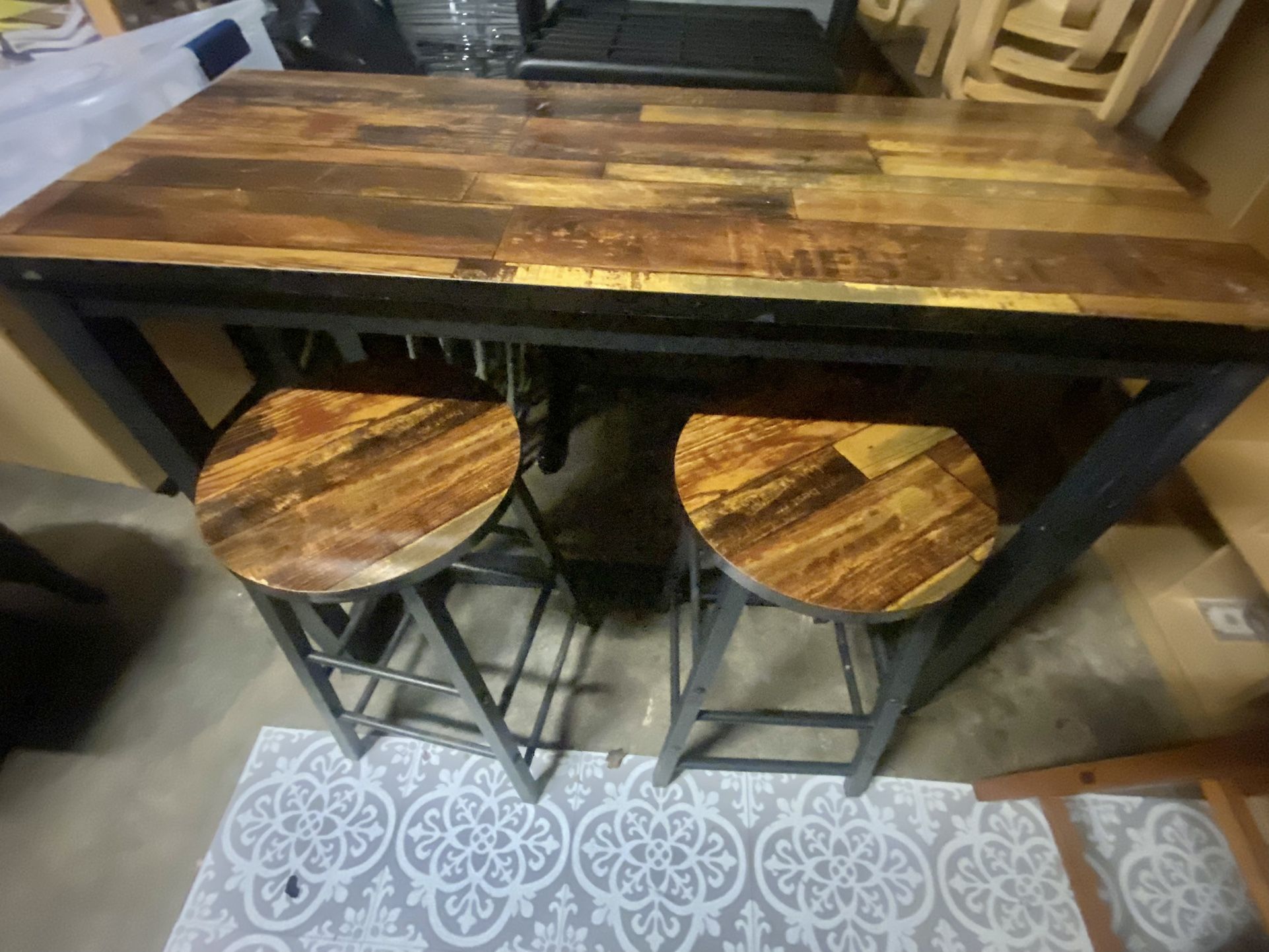 Iron Leg Table & 2 Stool Set – Clean & Sturdy!
