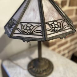 Antique 8 Panel Slag Glass  Lamp Bradley Hubbard