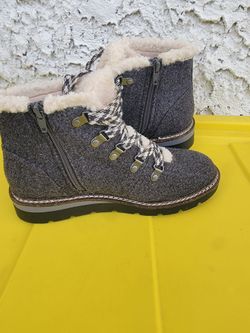 Madden NYC ECO LUX Gray Flannel Hiker Wedge Faux Fur, Lace Up, Zip Boots Sz.8