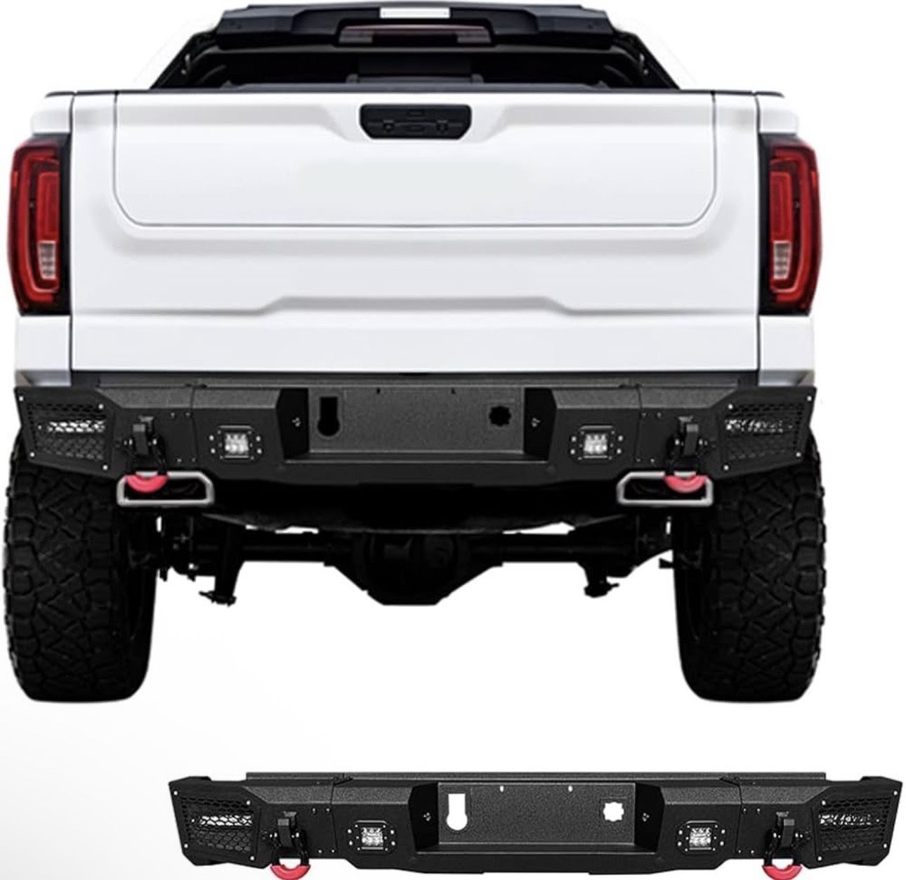Rear Bumper Compatible with Chevy Silverado 1500/--GMC Sierra --1500 ,2019--2024- with Lights and D-Rings Rear Bumper Compatible with Chevy Silverado