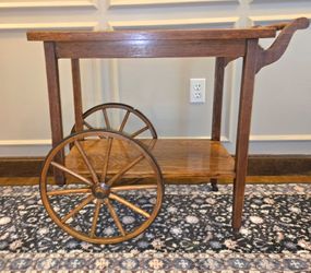Antique  Mission Oak Arts and Cafts Style Tea Bar cart Tiger Oak
