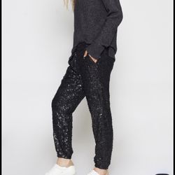 JOIE Aife Sequined Jogger Pants in Caviar Black 