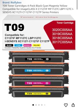 T09 Toner Cartridges 4-Pack Black Cyan Magenta Yellow Compatible for imageCLASS X C1127iF MF1127C LBP1127C I-SENSYS XC1127i C1127iF C1127P Series Prin