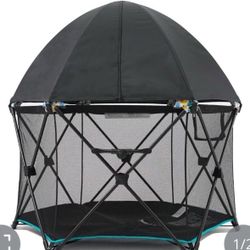 Pamo Babe 6-Panel Portable & Foldable Baby Playpen For Toddlers, Outdoor Travel Playard For Baby With Canopy (Black)  Open box item  INVENTORY NUMBER: