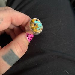 Size 9 Ring Turquoise And Tiger Eye 