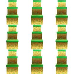 Case Of (x18) Green & Gold Tower Stacking Nesting 3pc. Gift Boxes Set