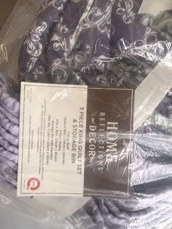 3 Piece King Quilt Set & Storage Bin (New) 