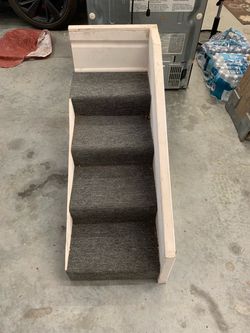 Carpeted Pet Stairs with White Wood Frame