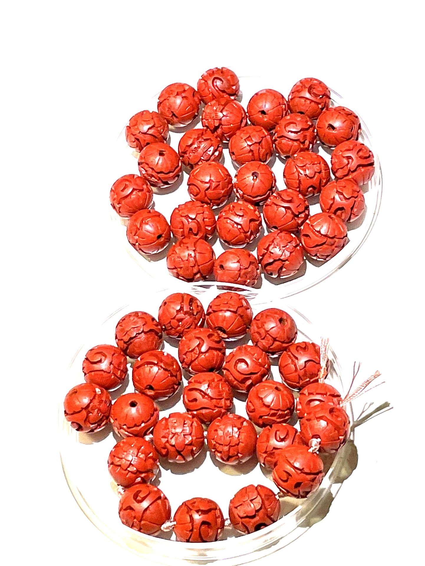 24pc Lot Of Vintage 15mm Cinnabar Beads 