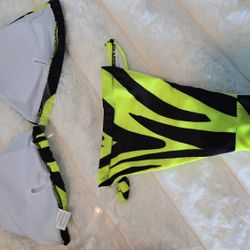 Neon Yellow Lime Zebra Print Bikini 