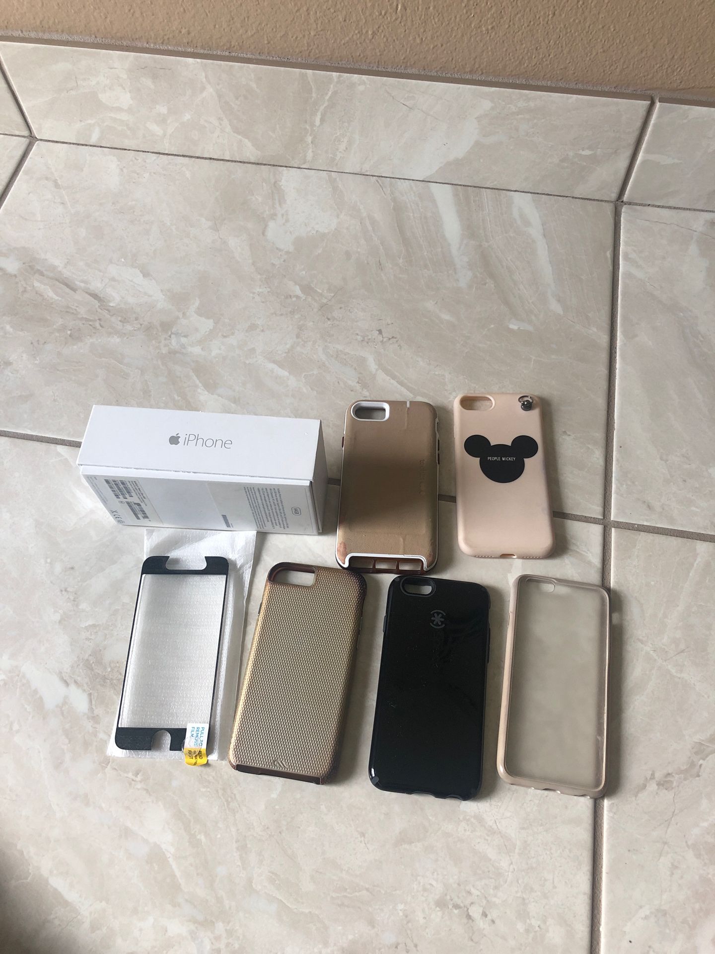 iPhone 6 box. and 5 cases and brand new screen protector