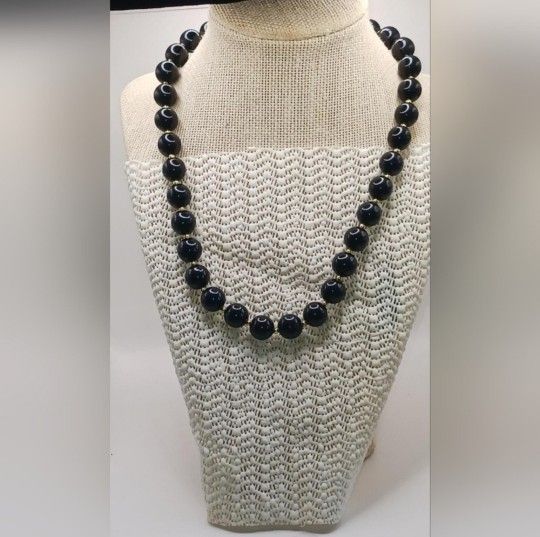 Vintage Black Plastc Beaded Necklace, 18