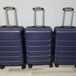 New. Firm On Price. Set Of 3 Travel Bags, 26inch Tall, Medium Size Luggage. Spinner Wheels, Hardshell, Dark Blue