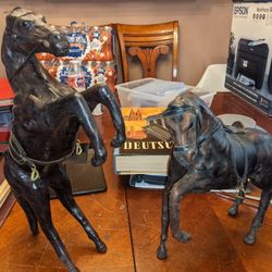 1880s Carved Wooden And Leather Wrapped Horse Statues