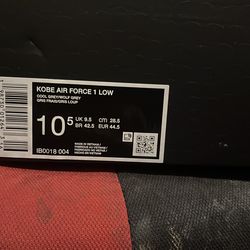 !!Size 10Nike Kobe Bryant x Air Force 1 Low “Cool Grey”