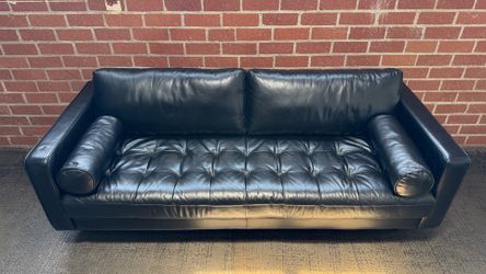 88" Tufted Leather Sofa - Black