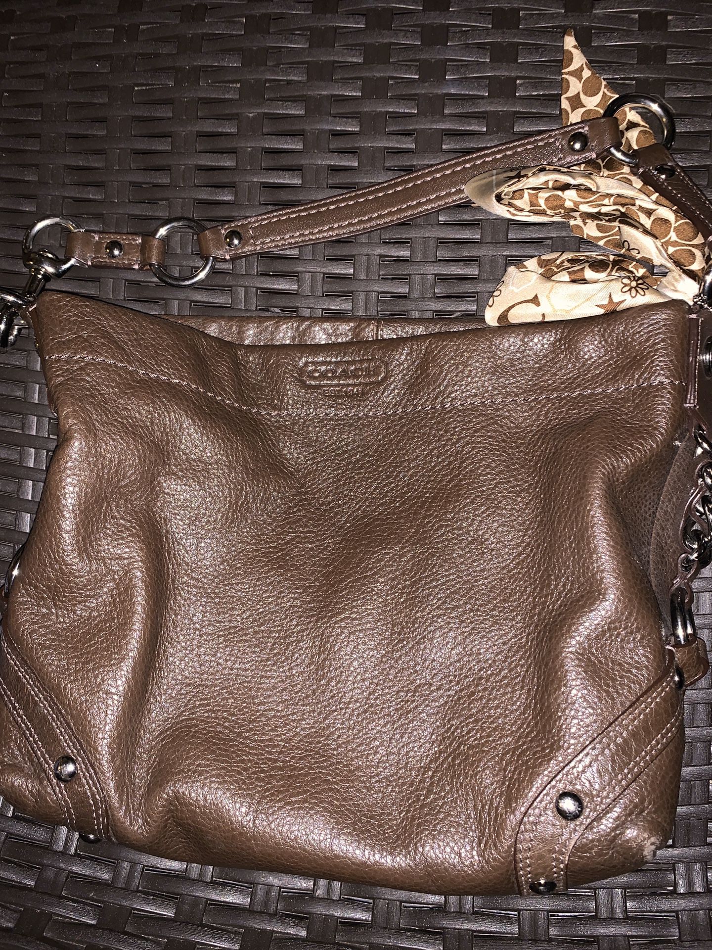 Brown Leather Coach Purse with Scarf