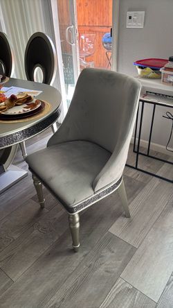 Gray Velvet Dining Chair with Glam Detail