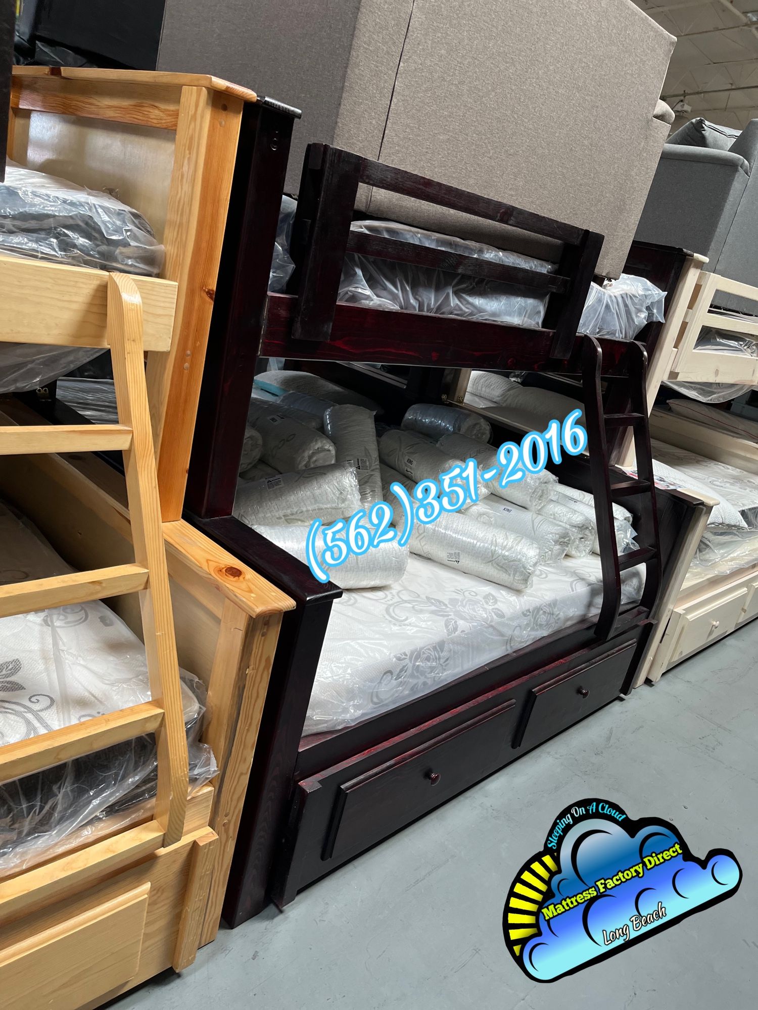 Triple Cherry Bunk Bed With Mattresses Trundle New