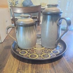 VTG 3pcs Denby Chop Plate w/Coffee and Tea Pitchers 