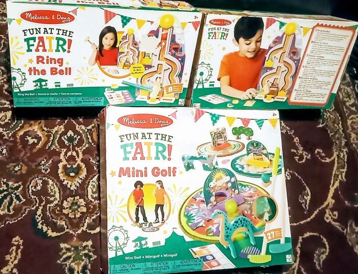 "FUN at the FAIR !" Game Bundle- includes a (2 player/ 3 hole) "MINI GOLF SET !" and 2 Sets of "RING the BELL !! " *all 3 are BRAND NEW in the BOX!