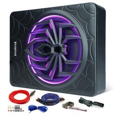10" 1000W Slim Under Seat Powered Car Subwoofer Enclosed, Car/Truck Audio Sub Built in Amplifier Package amp Combo,with LED Light (Subwoofer + Mountin
