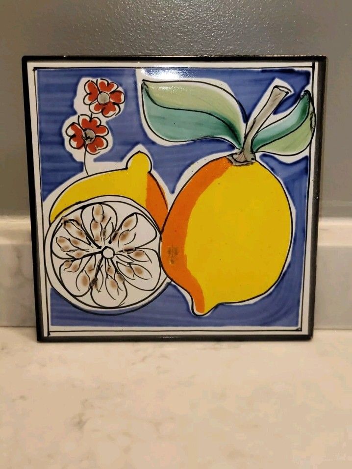 Vintage Made in Italy Porcelain 6” Tiles Lemons