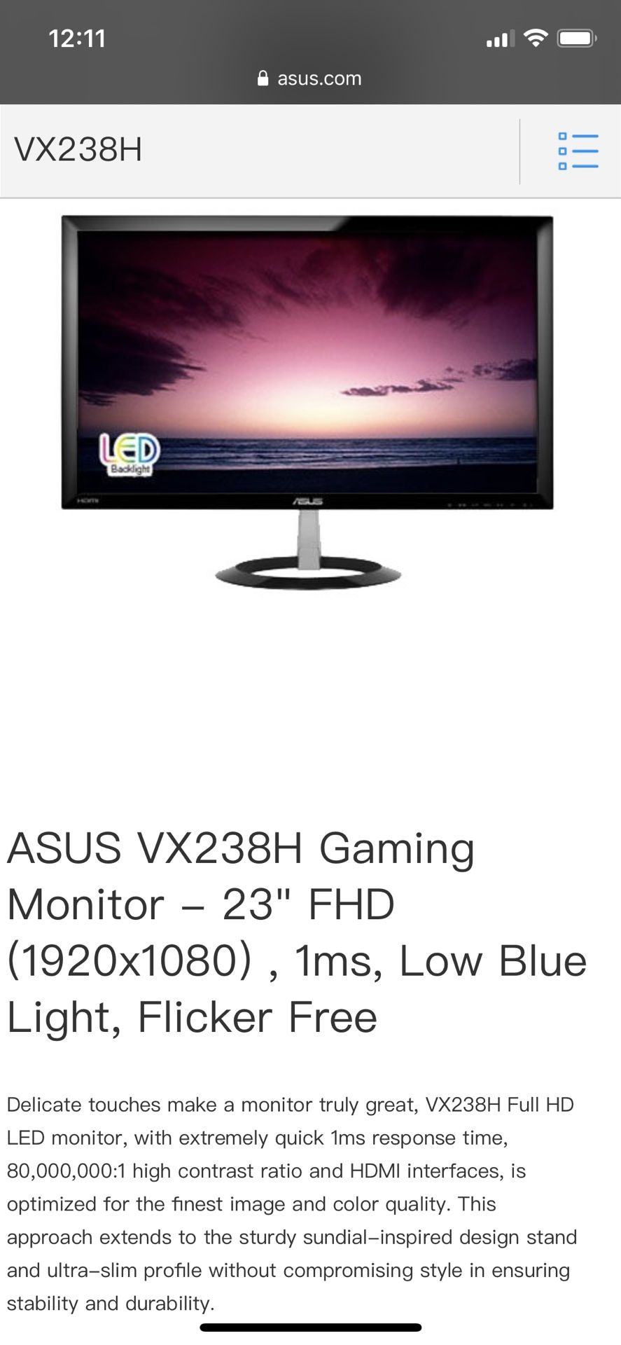 Asus Computer/Gaming Monitor