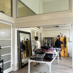 High end Floor mirror With Gold And Black Trim 