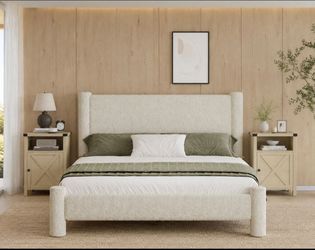Set of 3 Full Boucle Bed Frame with 2 nightstands.
